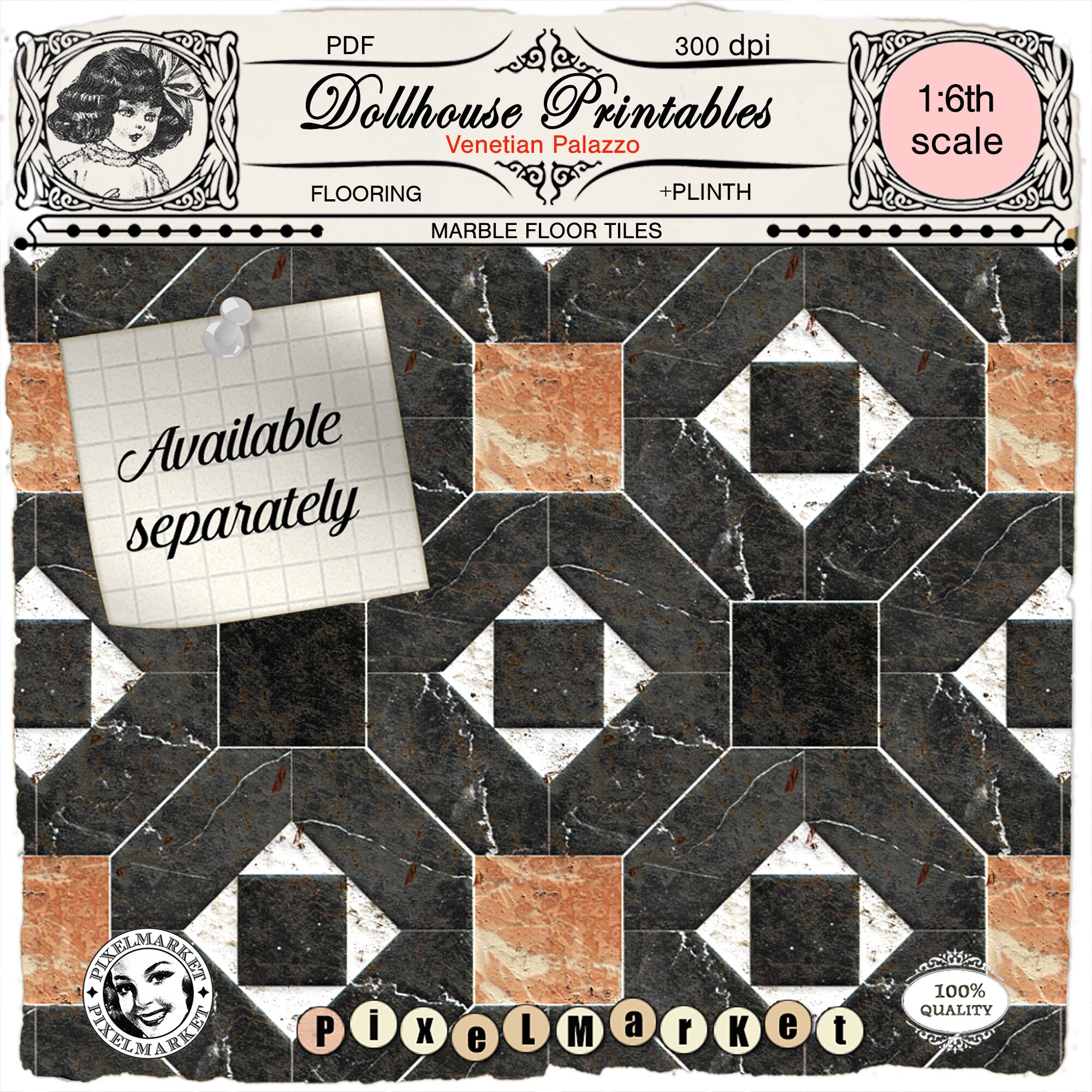 DOLLHOUSE FLOORING Printable Marble Checkered Flooring with Etsy