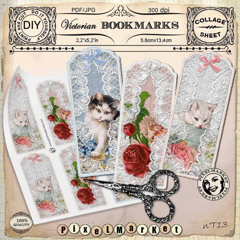 printable bookmarks template victorian cat direct sale of manufacturer tags instant gift dow