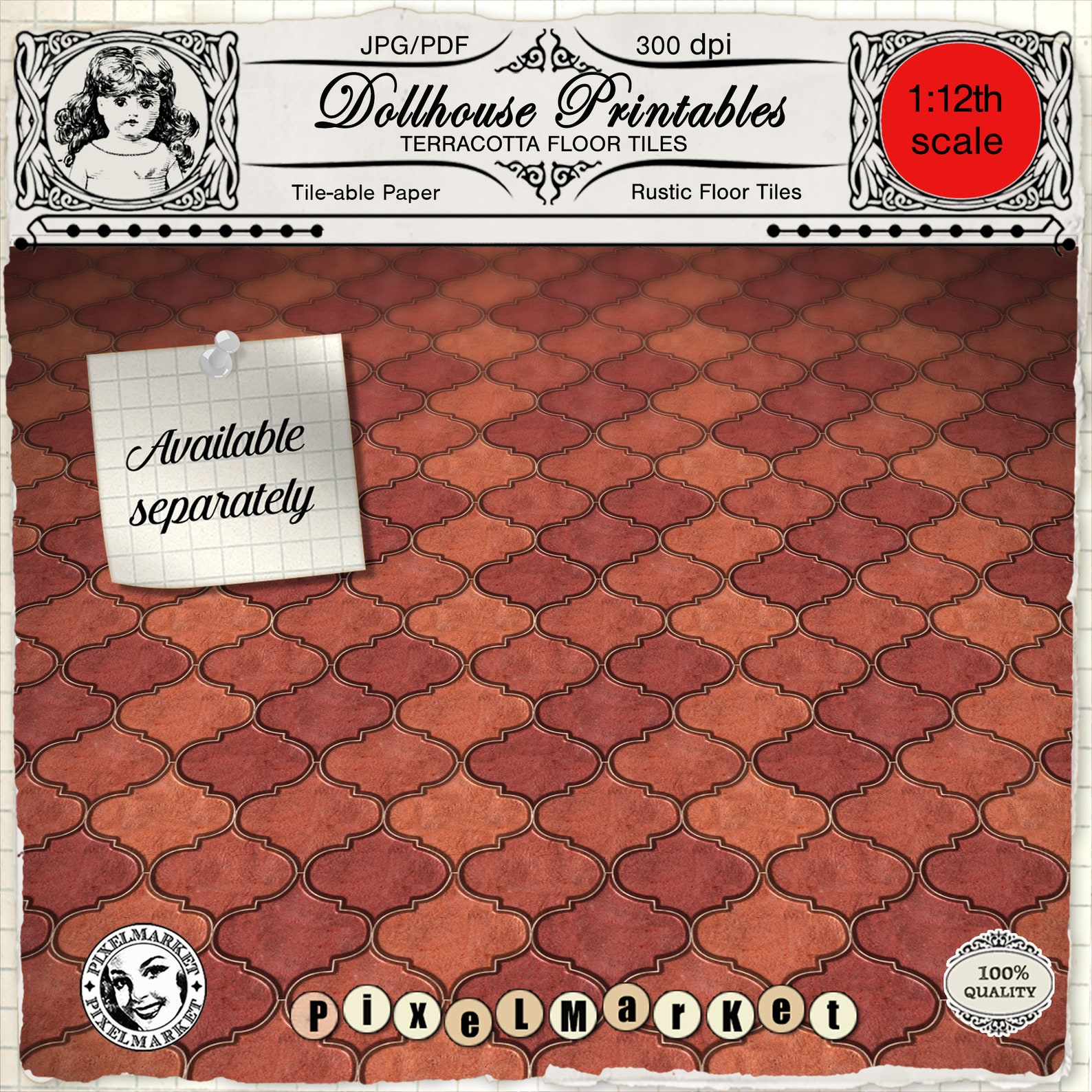 DOLLHOUSE Flooring 1/12 Terracotta Floor Tiles Printable | Etsy