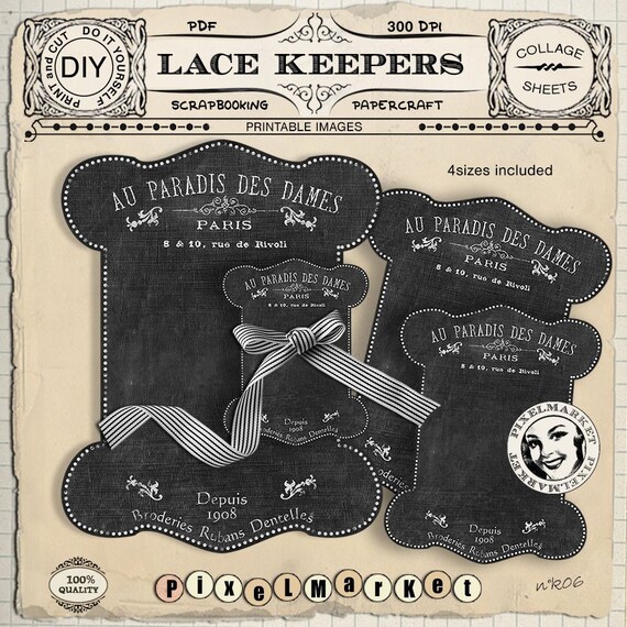 Paper Crafting Printable Sheet Scissors Lace Ribbon Holders Digital Paper Crafting Printable Sheet Scissors Lace Ribbon Holders Digital
