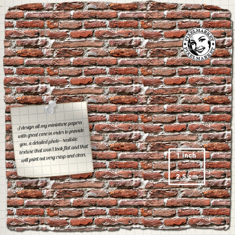 Dollhouse printable rustic BRICK tiles wallpaper Playscale | Etsy