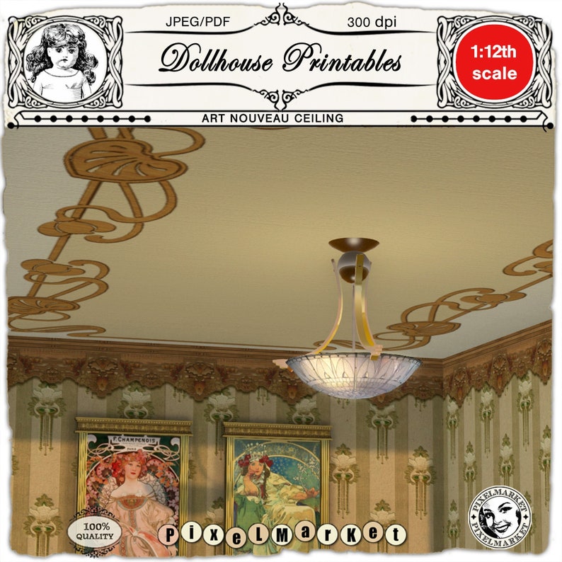 Dollhouse CEILING WALLPAPER Printable Art Nouveau Miniature Etsy