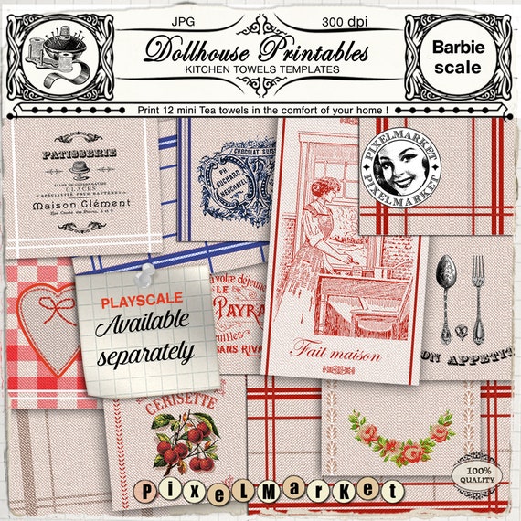 Dollhouse Printables Miniature Kitchen Towels Digital Template Etsy