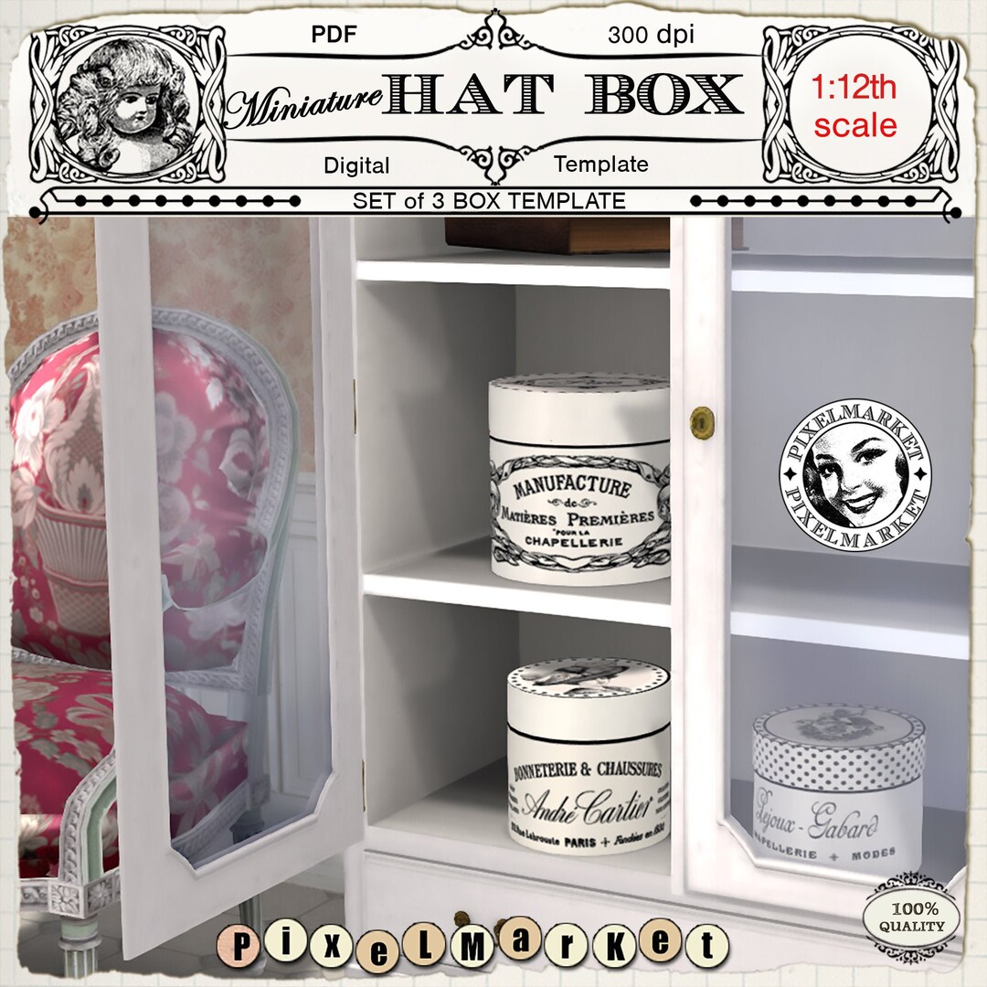 1:12 Dollhouse Miniature Hatbox, Printable Template, Set of 3 French ...