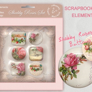 Sofortiger Download Shabby Rosen glänzend CLIPARTS druckbaren Tasten digitale Elemente Verzierungen für Scrapbooking Png Pdf e01