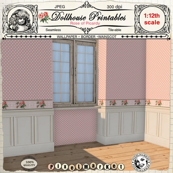 2 Panel Design Dollhouse Miniature Wainscot 1:12 Scale