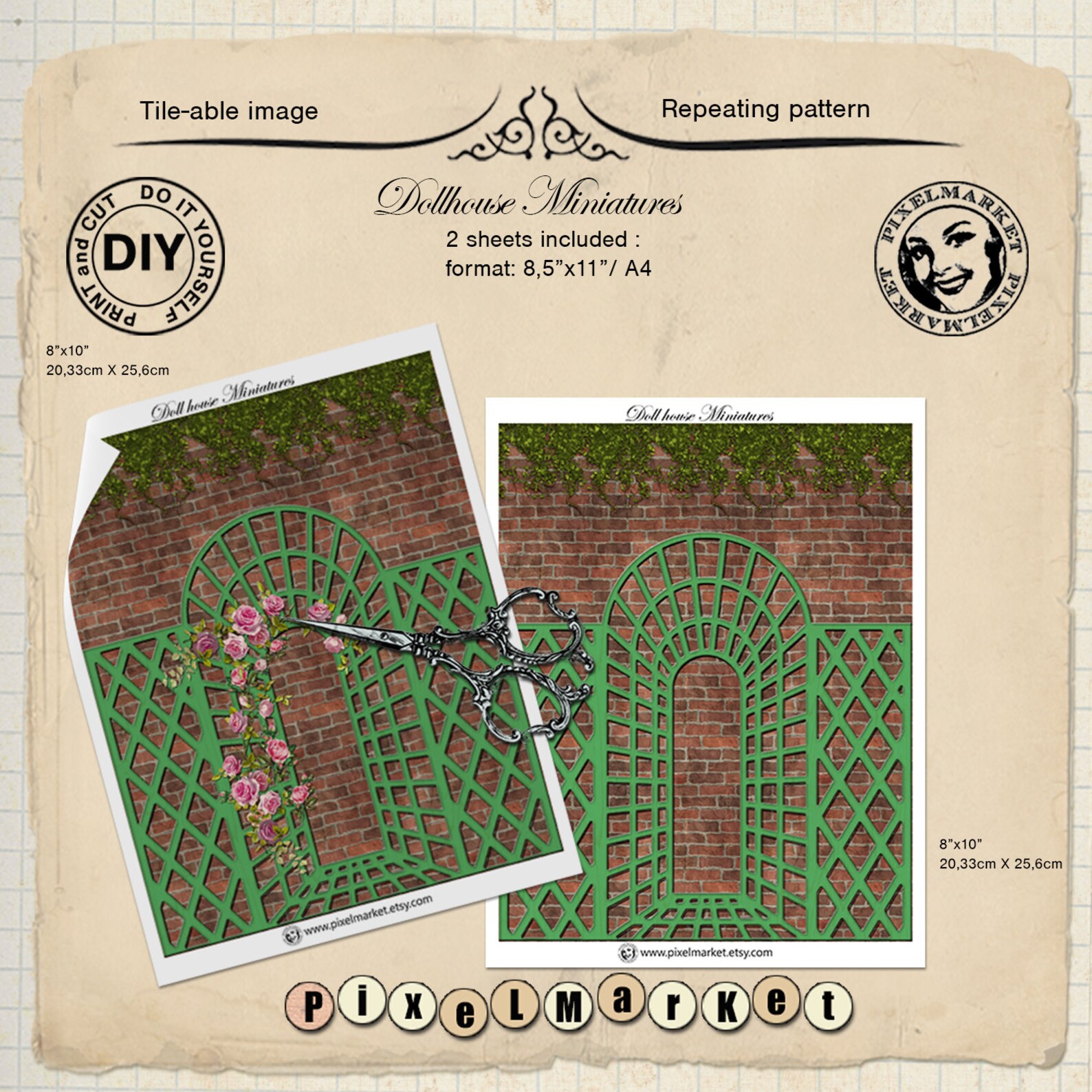 DOLLHOUSE Wallpaper 1/12th Printable RED BRICKS Wall Tile W/ - Etsy