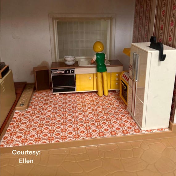 DOLLHOUSE Retro Linoleum 1/12 Printable 70's Kitchen Rusty Brown