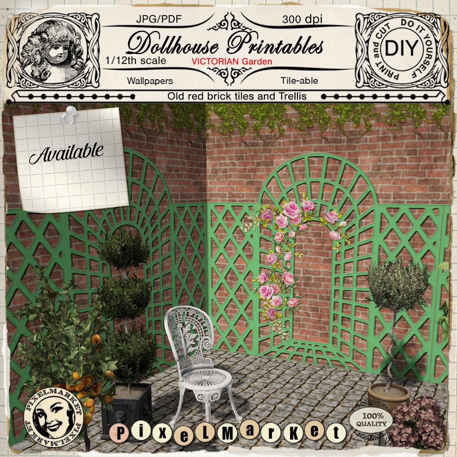 DOLLHOUSE Wallpaper 1/12th Printable RED BRICKS Wall Tile W/ - Etsy