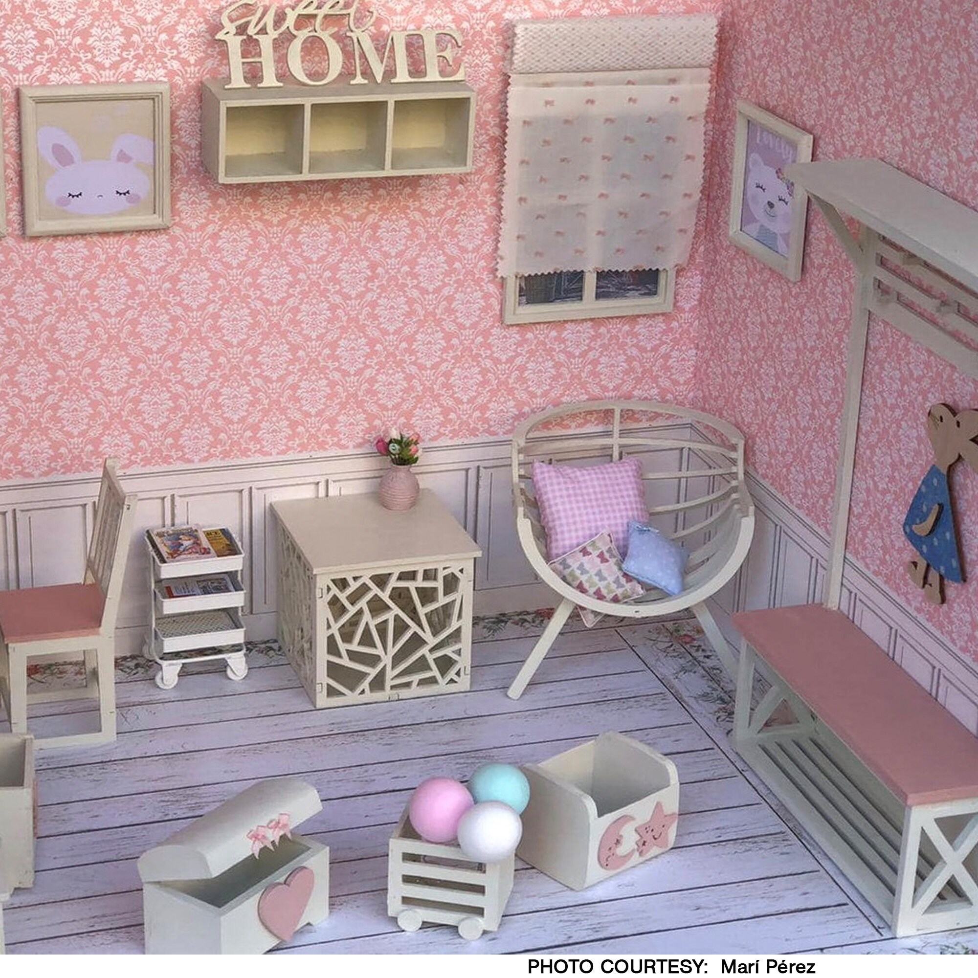 DOLLHOUSE Printable WALLPAPER and WAINSCOTING Pink Damask Wall Etsy