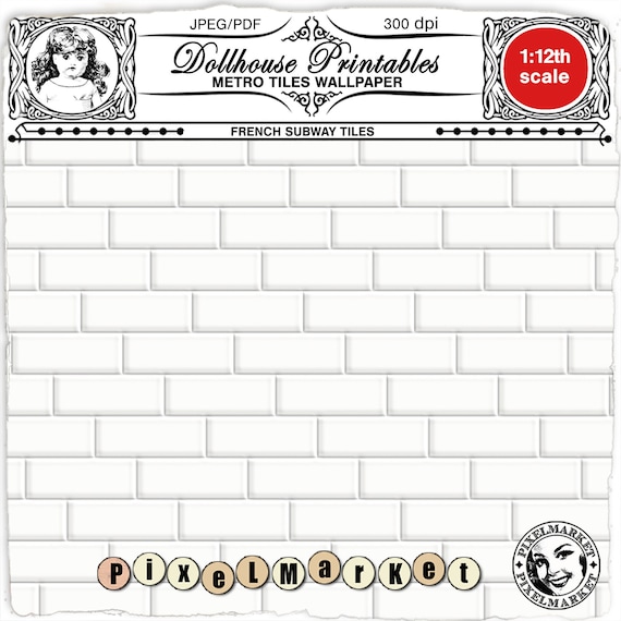Dollhouse Tiles Printable Wallpaper White METRO WALL TILES Subway.