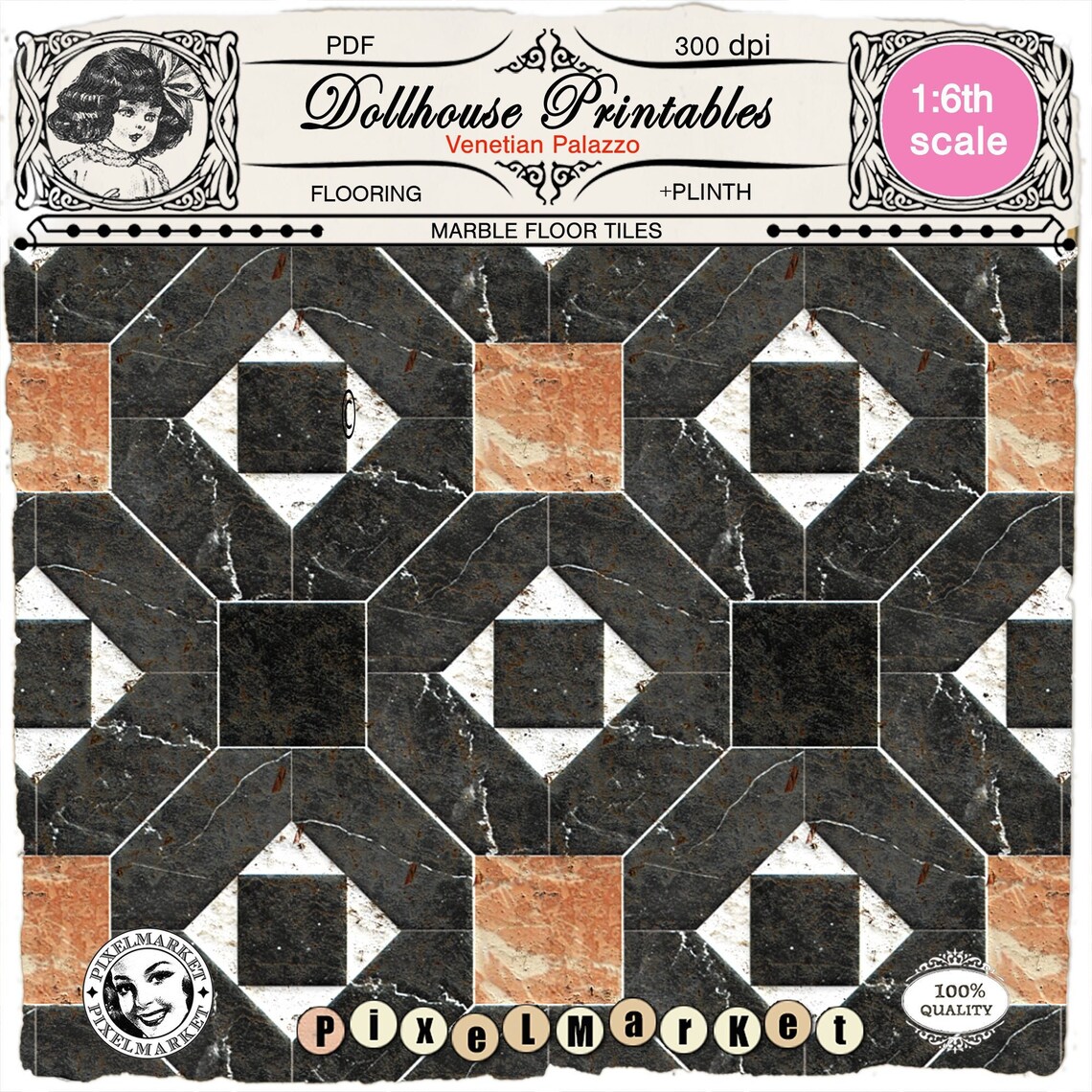 1/6 DOLLHOUSE Baroque Flooring Marble Floor Tiles Etsy