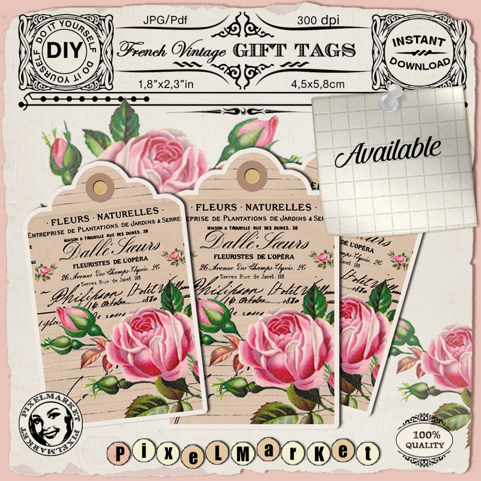 French Vintage Gift Tags Digital Collage Sheet EIFFEL TOWER PARIS ...