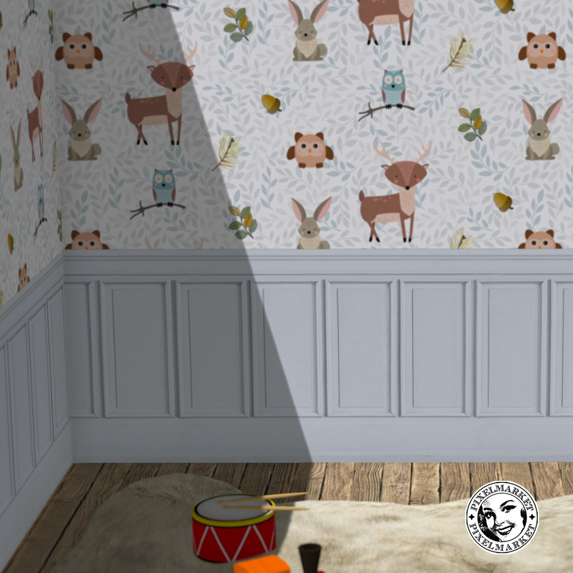 DOLLHOUSE 1/12th Miniature Woodland Nursery Wallpaper With Etsy