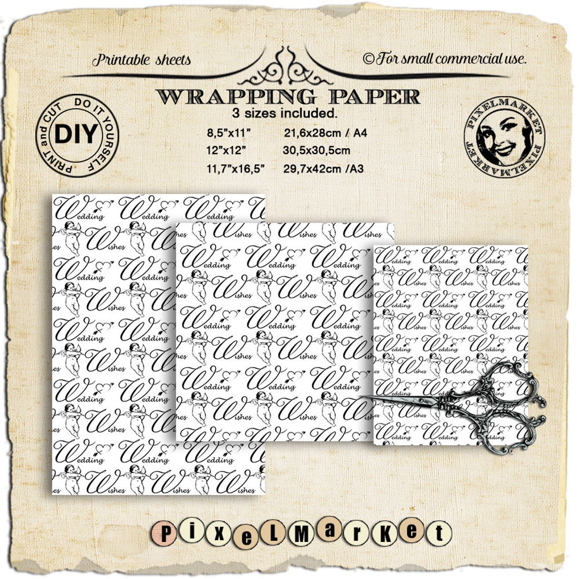 WEDDING WRAPPING Paper Printable Wedding GIFT Wrap Large File Etsy