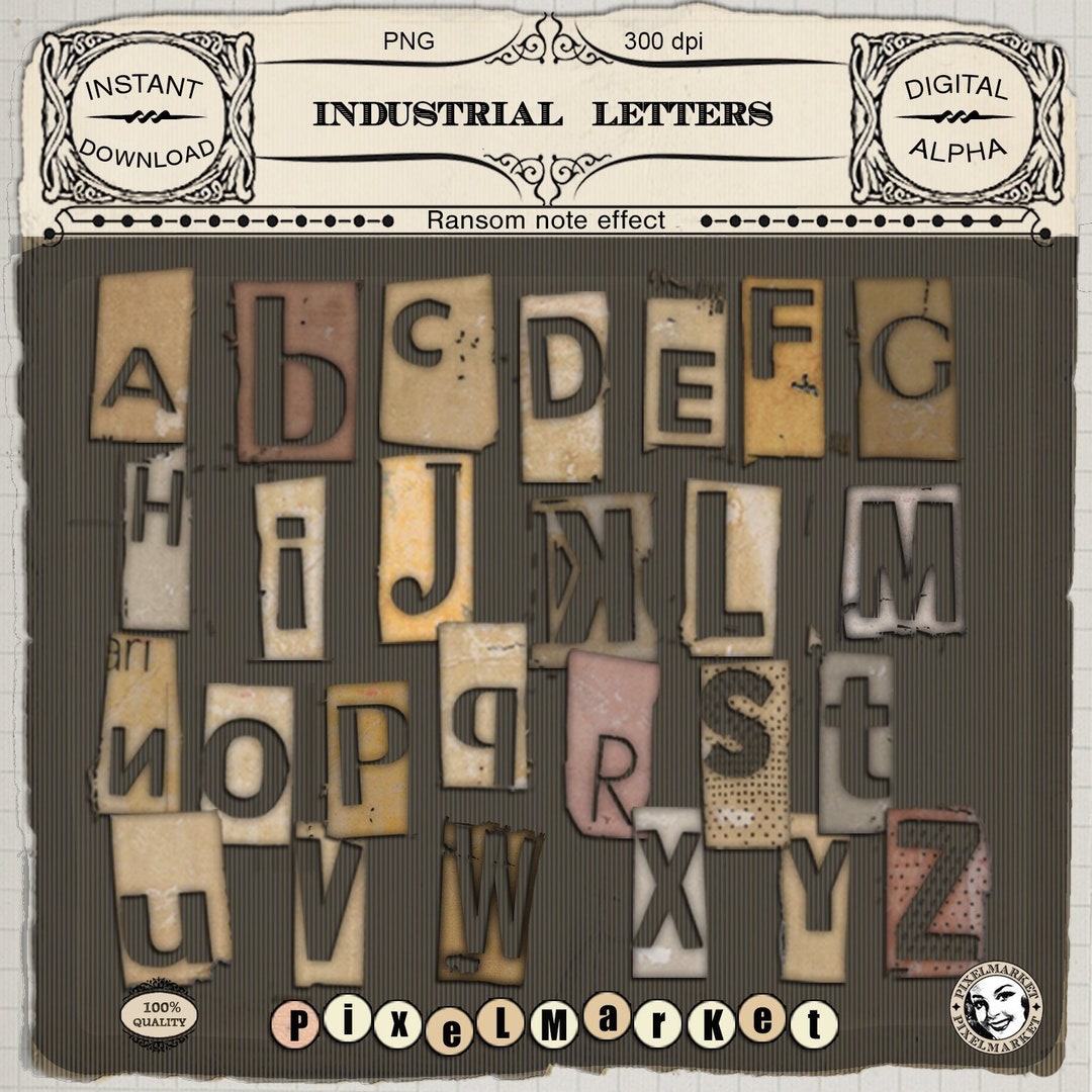 GRUNGE Industrial Alpha Clipart Digital ALPHABET Ransom Note Fonts ...