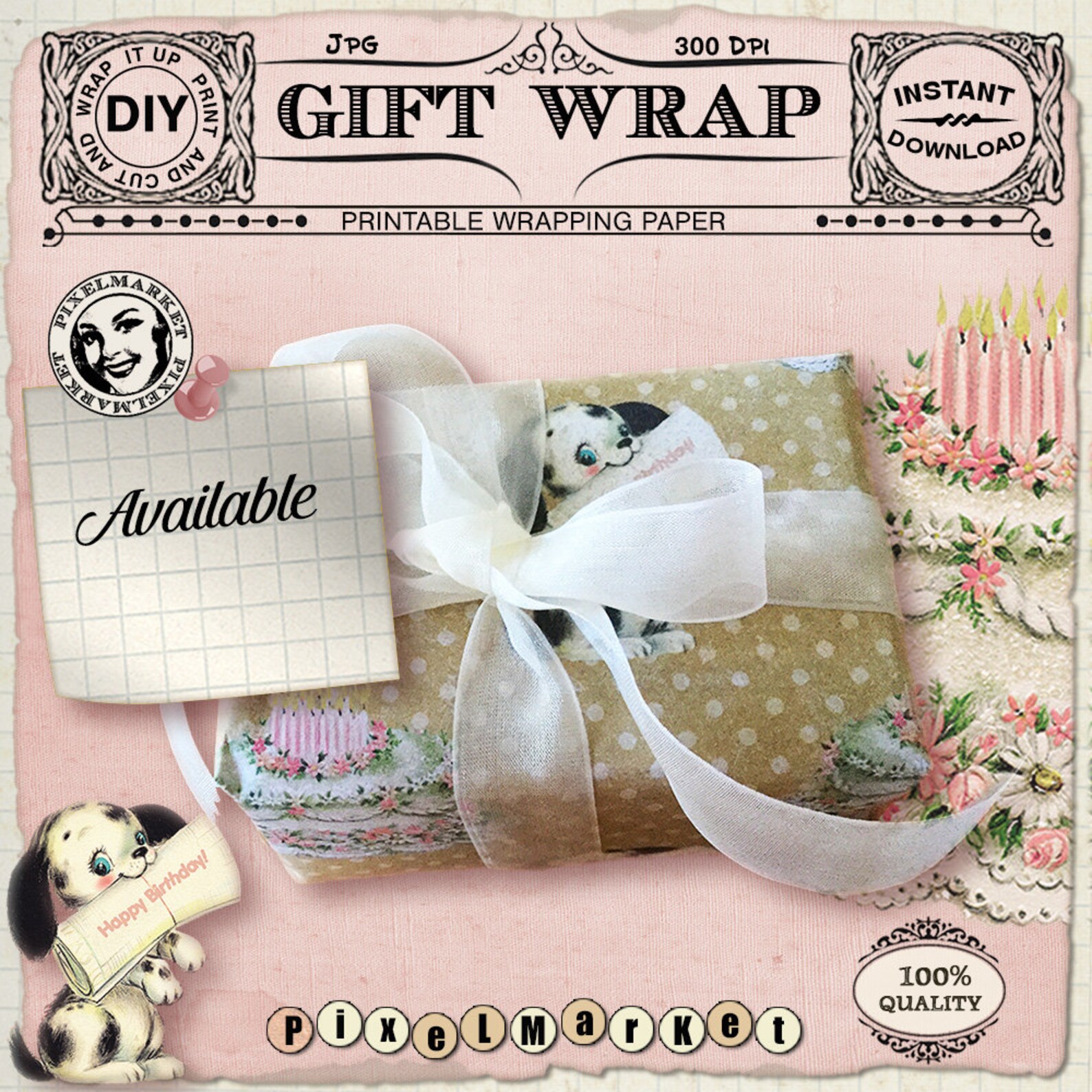 Printable Vintage WRAPPING PAPER Gift Wrap for Boy