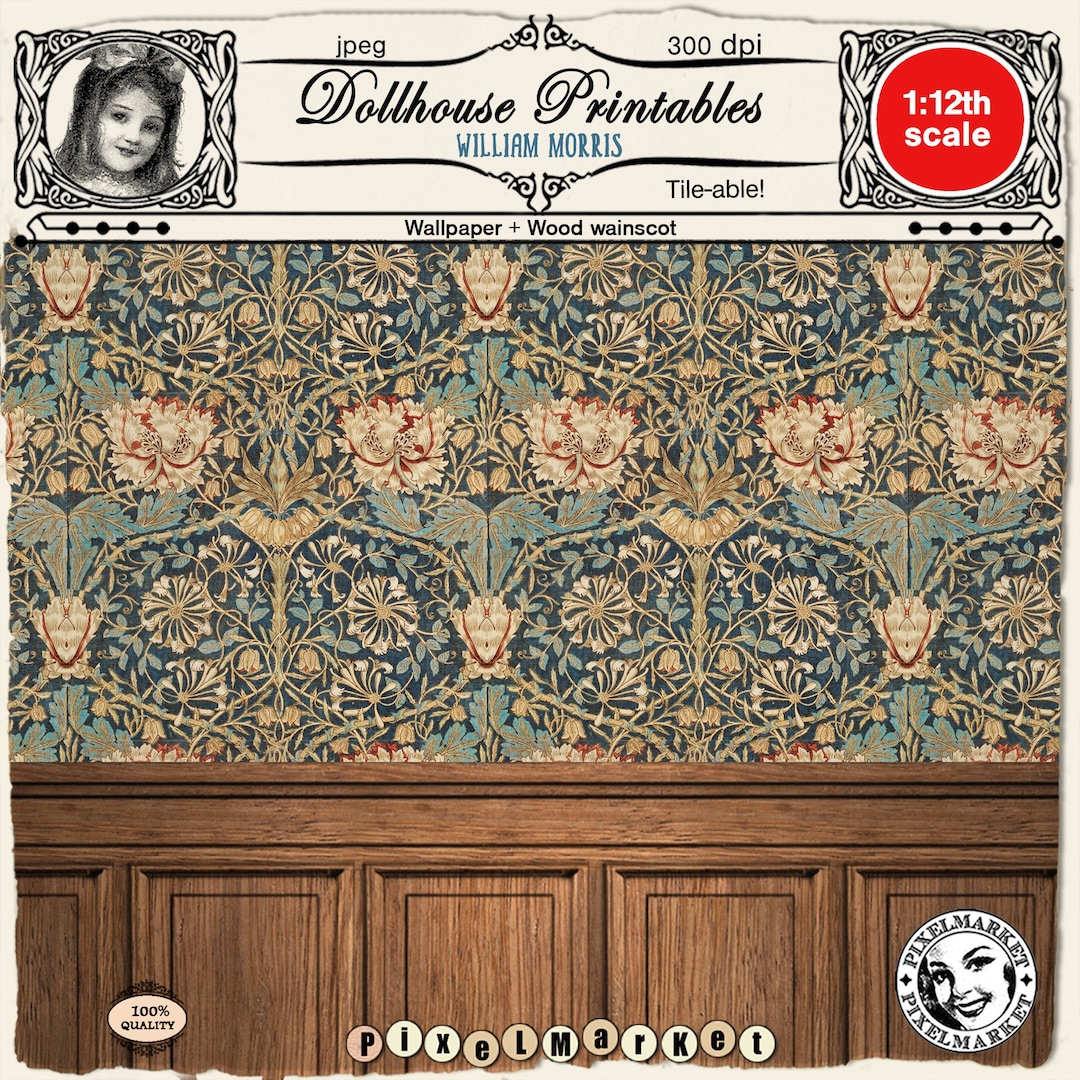 DOLLHOUSE Printable William Morris WALLPAPER Wood Wainscot 1 12 Antique Victorian Miniature Wallpaper Download for Book Nook Roombox Diorama Etsy