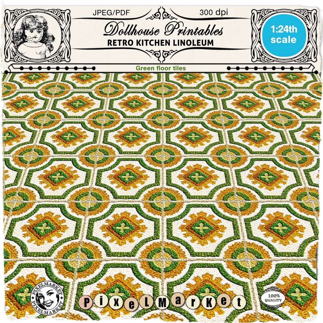 1/24 Dollhouse Miniature 70’s LINOLEUM FLOOR Vintage Floor Tiles Retro