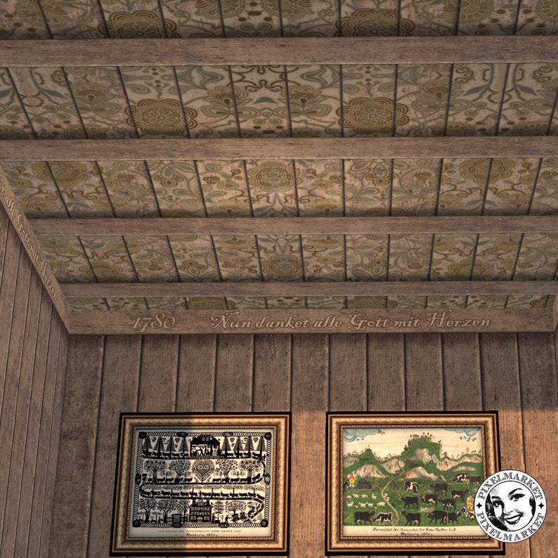 Rustic Ceiling Print Dollhouse Decorated Rustic CEILING Printable Miniature Painted Wood ...