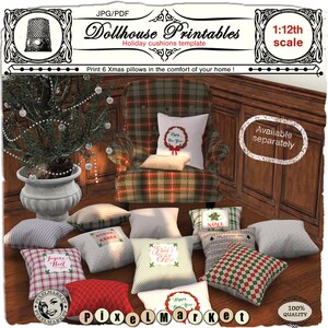 Dollhouse PRINTABLE FABRIC 1:12th miniature Christmas Tablecloth Placemats & Napkins Digital TEMPLATE Iron On for doll house diorama roombox image 8