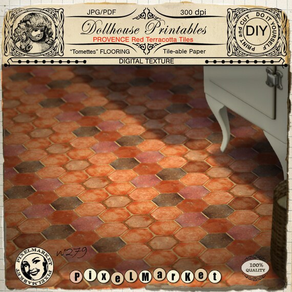 1 12 Dollhouse Flooring French Antique Terracotta Hexagon Image 0