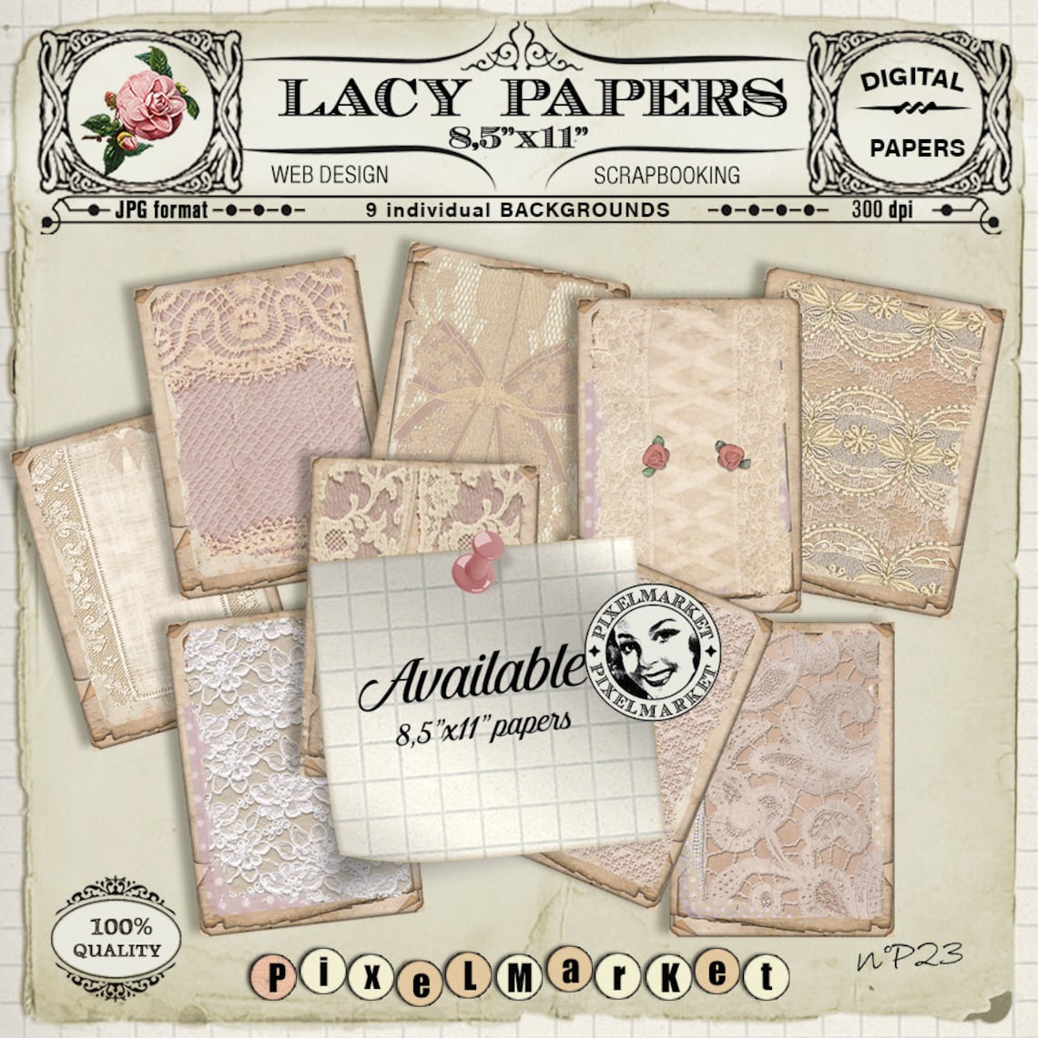 French Toile PAPERS set Printable ticking fabric texture Photo Etsy