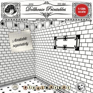 DOLLHOUSE Flooring ART DECO Bathroom 1/12 scale Black & White Floor tiles Printable download Digital sheet for Diorama Roombox image 12