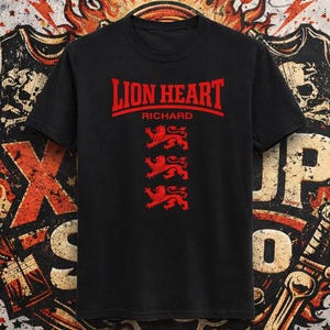 Lion Heart Richard T-Shirt | Three Red Lions Heraldic Tee