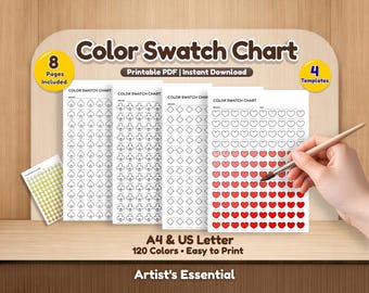 カラー見本チャート、120色、トランプのマーク、アーティスト用テンプレート（デジタルダウンロード）
