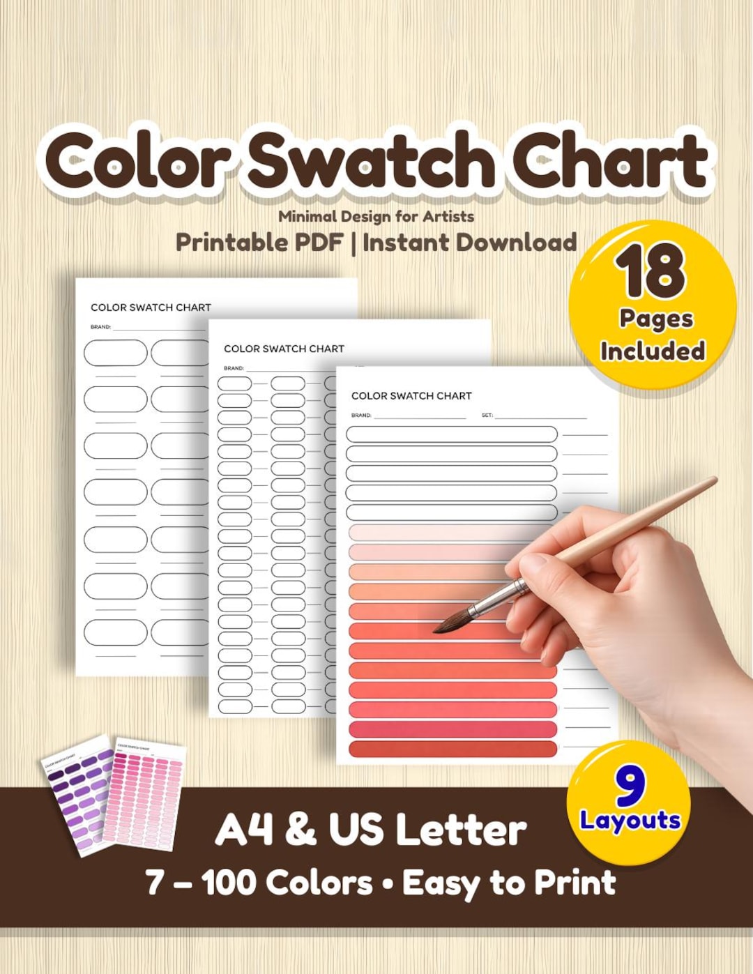 Swatch Color Color Swatch Chart for Artists: Minimal Design, 9 Layouts (digital ...