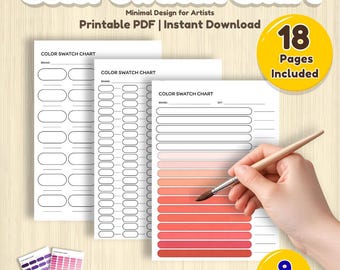アーティスト向けカラー見本チャート：ミニマルデザイン、9種類のレイアウト（デジタルダウンロード）