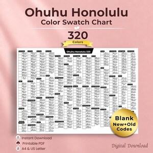 Ohuhu Honolulu 320 Color Swatch Chart for Marker Artists, Blank Chart, Digital Download, Printable PDF