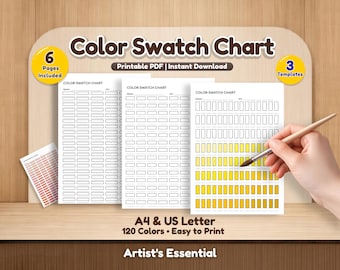 アーティスト向けミニマルカラースウォッチチャート 黄色から緑へのグラデーション 印刷可能なテンプレート デジタルダウンロード