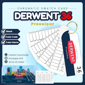 Derwent Procolour 36 färgpenna kromatisk färgprovkort | Namn och kod | Utskrivbar PDF | Direktnedladdning