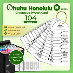 Ohuhu Honolulu 104 couleurs | Carte de couleur de marqueur imprimable| Nuancier chromatique vierge | PDF A4 et lettre