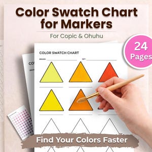 Kleurstalengrafiek afdrukbaar voor markeringen, Copic Ohuhu-staalblad pdf, Artist Color Tracker, markeringsorganisatietool, 24 pagina's