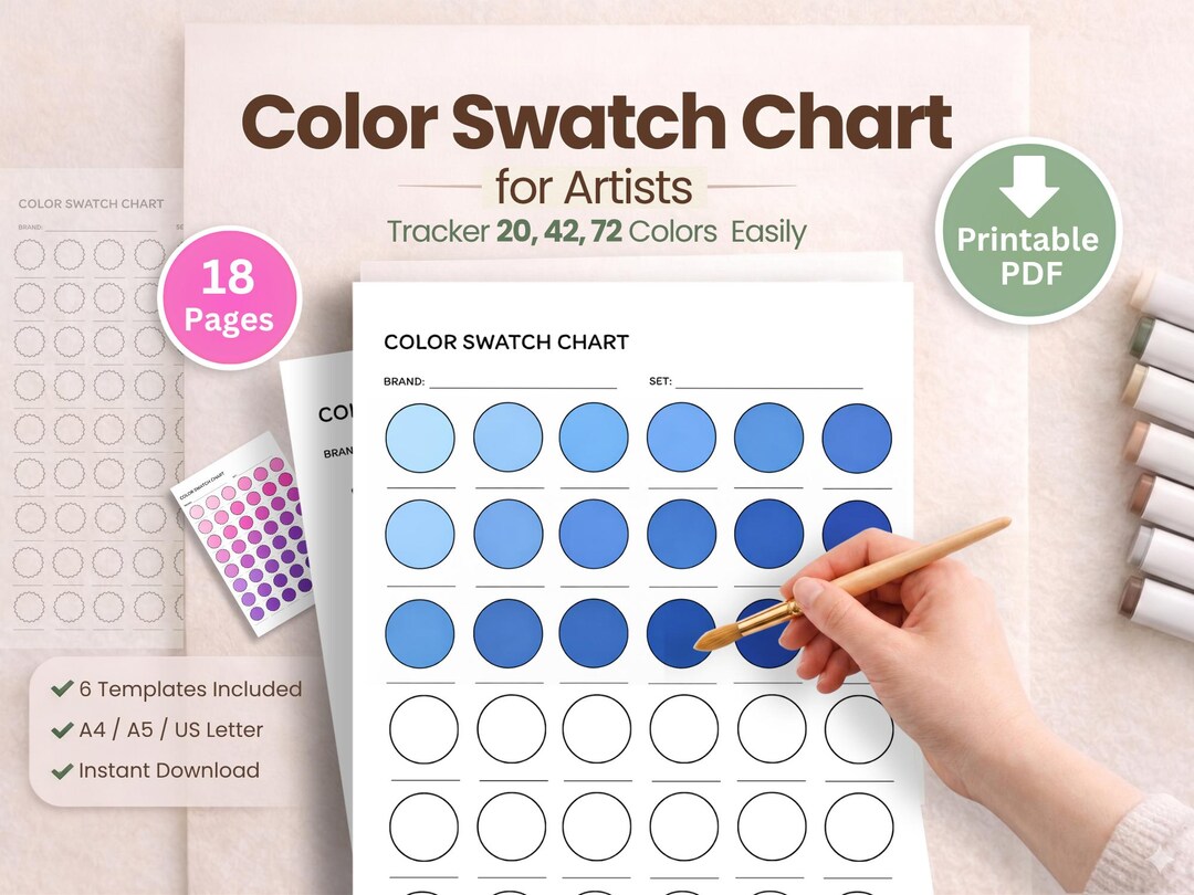 Free Color Swatch Chart.pdf Color Swatch Chart Printable PDF for Artists | Marker Watercolor ...
