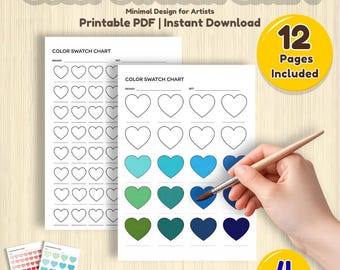 ハートカラー見本チャート：アーティスト用ペイントマーカートラッカー（デジタルダウンロード）