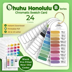 Ohuhu Honolulu B-staalkaart voor artiesten 24 kleuren, blanco vooraf ingevuld, nieuwe en oude codes Digitale download pdf A4 US Letter