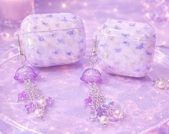 Purple Butterfly AirPods Case with Jellyfish Charm | Aesthetic AirPods Cover | Kawaii AirPods Case | Lavender AirPods Case | AirPods 2 3 Pro