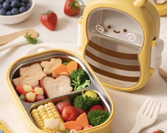 Cute Bee Bento Box for Kids | Kawaii Lunch Box | Kids Bento Box | Leakproof Lunch Container | Cute Lunch Box for School