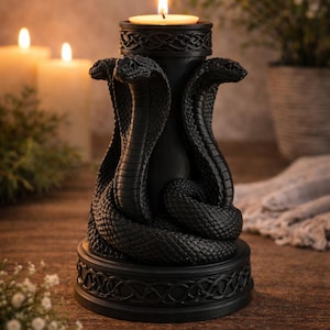 Triple Snake Candle Holder – Gothic Snake Decor – 3D Printed Serpent Candlestick