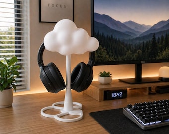 Supporto per cuffie a forma di nuvola – Organizer da scrivania minimalista, arredamento moderno per ufficio gaming.