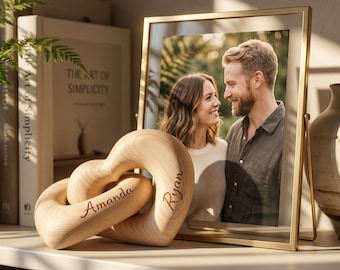 Personalized Infinity Heart Wood Sculpture, Custom Couple Names Anniversary Gift, Infinity Love Wooden Carving, Wedding Gift for Couple