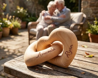 Personalized Infinity Heart Wood Sculpture, Custom Couple Names Anniversary Gift, Infinity Love Wooden Carving, Wedding Gift for Couple