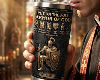 Personalisierte Rüstung Gottes Tumbler, kundenspezifische christliche Geschenkidee, Epheser 6:11 Bibel Vers Kaffeetasse, Ritter des Glaubens 20OZ Tumbler