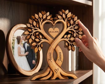Personalisierte paar Herzbaum Holzschild, Jubiläumsgeschenk für Frau Ehemann, Einzigartige Hochzeitsandenken, Freistehendes Herz Zeichen, Hochzeitsgeschenk