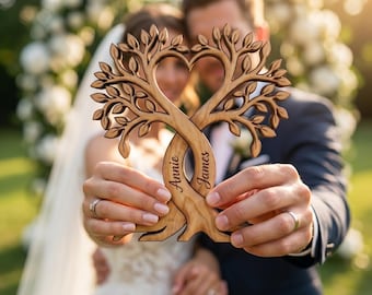 Custom Heart Tree Wood Plaque, Personalized Anniversary Gift for Couple, Anniversary Keepsake, Home Decor, Wedding Gift for Bride and Groom