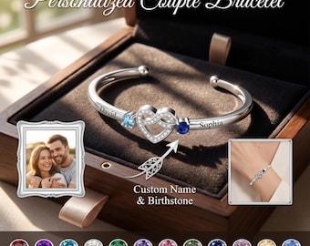 Personalized Couple Bracelet, Custom Names, Birthstones, Stainless Steel Jewelry